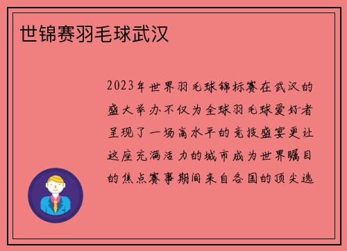 世锦赛羽毛球武汉