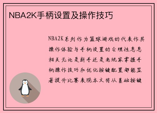 NBA2K手柄设置及操作技巧
